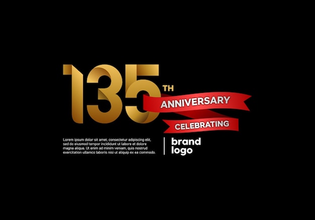 Logo Joyeux Anniversaire 135 Ans Avec Couleur Or Et Rouge Sur Fond Noir