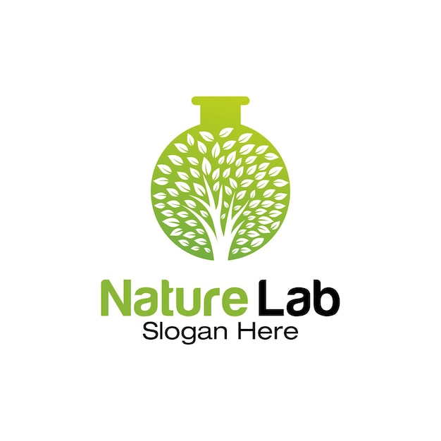 Logo De Laboratoire Naturel. Feuilles Vertes, Arbre En Forme De Flacon D'essai. Tests, Cosmétiques, Enseigne De Pharmacie. Recherches Scientifiques Environnementales. Symbole De Vie Ou De Produits Sains. Entreprises Pharmaceutiques