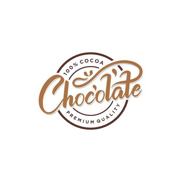 Logo de lettrage manuscrit au chocolat avec modèle vectoriel de conception d'emblème d'insigne d'étiquette