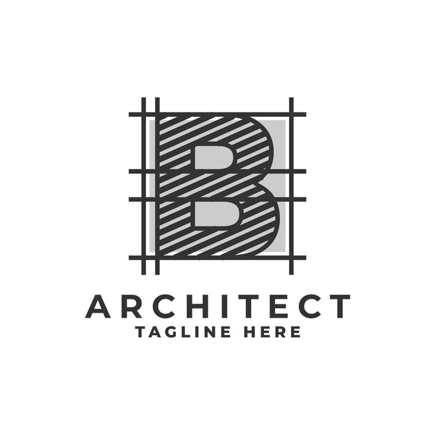 Logo de la lettre B avec un modèle de vecteur de logo d'entreprise d'architecte de style de croquis