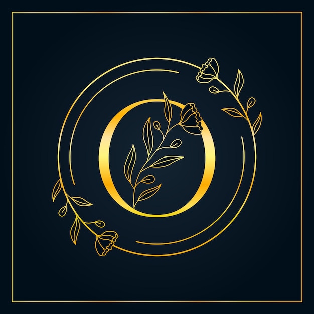 Logo de lettre florale élégante O or