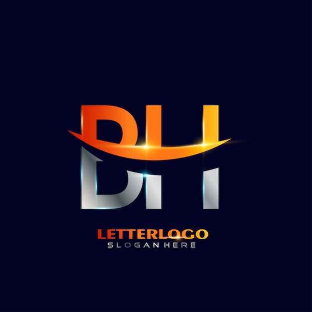 Logo De La Lettre Initiale Bh Avec Design Swoosh Pour Le Logo De L'entreprise Et De L'entreprise.