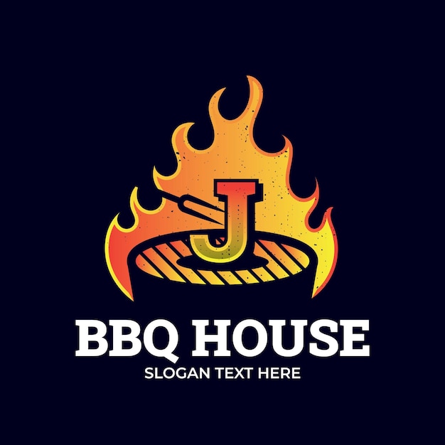 Logo Lettre J Logo Barbecue Avec Logotype Bbq Et Concept De Feu En Combinaison Avec Une Spatule Vintage