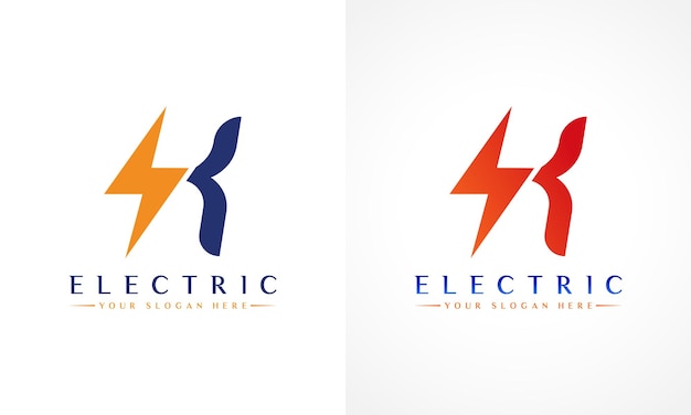 Logo de lettre K avec conception de vecteur de boulon de tonnerre de foudre Illustration vectorielle de logo de lettre K de boulon électrique