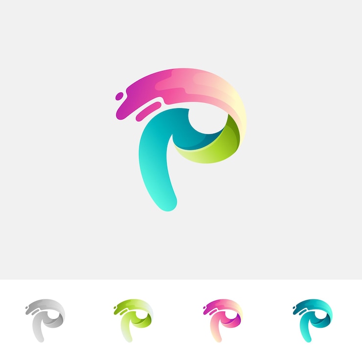 Vecteur logo de la lettre p avec modèle de conception swoosh 3d coloré