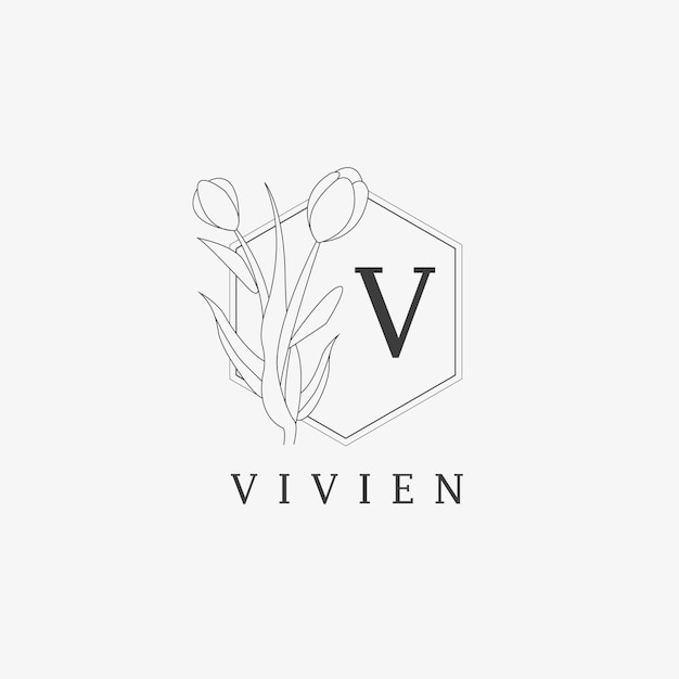 Logo De Lettre V Avec Concept Floral Créatif Pour L'immobilier De Beauté D'entreprise Vecteur Premium