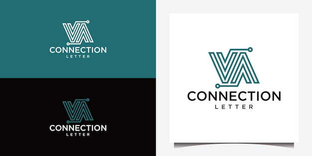 Vecteur logo de la lettre va avec un concept de conception linéaire et abstraite