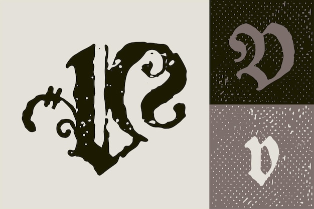 Vecteur logo lettrine v initiale et lettre noire majuscules et minuscules illuminées