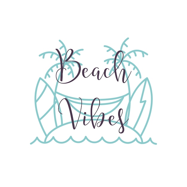 Logo Linéaire Avec Texte Beach Vibes Et Image De Bord De Mer