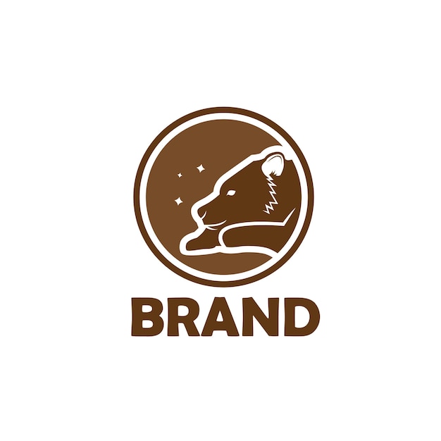 Un logo de lion brun avec une tête de lion sur fond blanc