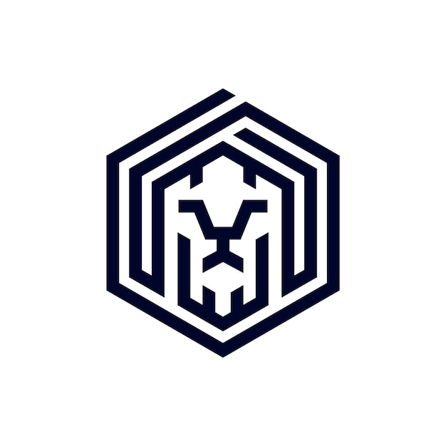 logo de lion avec concept hexagonal