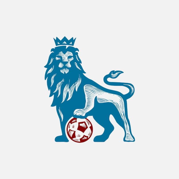 Vecteur logo d'un lion avec une couronne tenant une balle