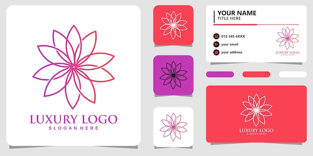 Logo De Luxe En Couleur Avec Feuille D'art En Ligne Et Carte De Visite