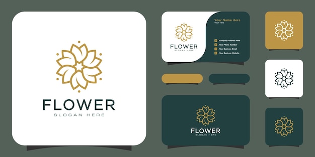 Logo De Luxe Fleur Mono Ligne Avec Conception De Carte De Visite