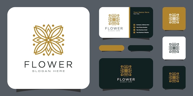 Logo De Luxe Fleur Mono Ligne Avec Conception De Carte De Visite