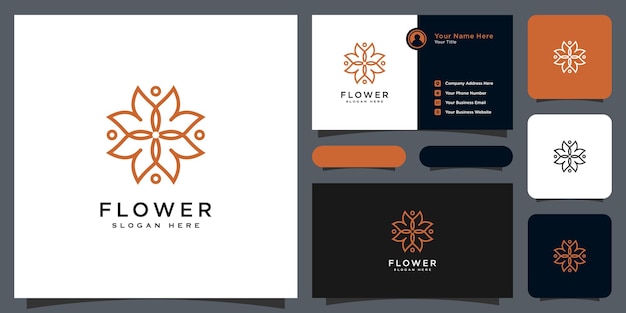 Logo De Luxe Fleur Mono Ligne Avec Conception De Carte De Visite