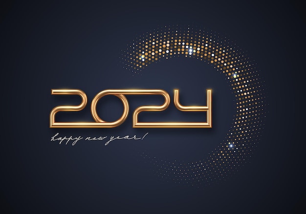 Logo De Luxe De La Nouvelle Année 2024 Avec Un Demi-ton Doré Brillant Sur Fond Noir Illustration Vectorielle