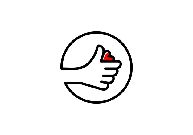 le logo de la main et du cœur de l'amour est un design vectoriel de ligne abstraite simple