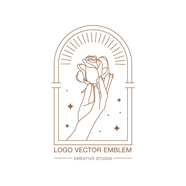 Logo De Main Féminin Minimal Dans Le Style Linéaire Main De Femme Avec Rose