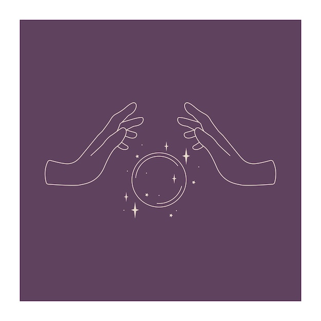 Logo de mains féminines dans un style linéaire minimal modèle de conception de logo vectoriel avec des mains tenant une balle magique