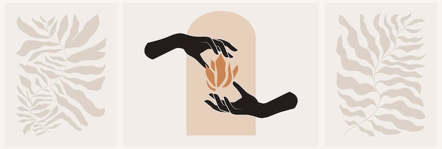 Logo De Mains Féminines Mystiques Dans Un Style Linéaire Minimal Création De Logo Vectoriel Modèles Avec Divers Gestes De La Main étoiles De Lune Et Cristaux Pour Cosmétiques Beauté Tatouage Spa Manucure Bijouterie