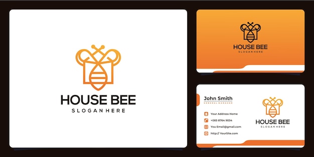 Le Logo De La Maison Et De L'abeille Se Combine Avec La Conception De La Carte De Visite