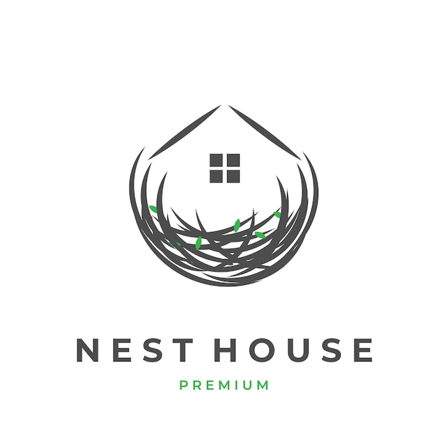 Logo de maison en forme de nid d'oiseau confortable