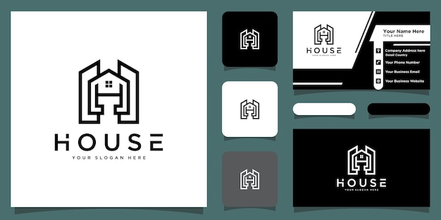 Logo De La Maison Avec Style De Dessin Au Trait, Création De Maison Pour Logo Et Carte De Visite Vecteur Premium