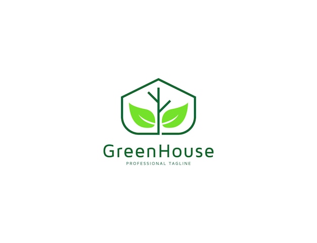 Logo De Maison Verte Avec Illustration De Feuille De Plante