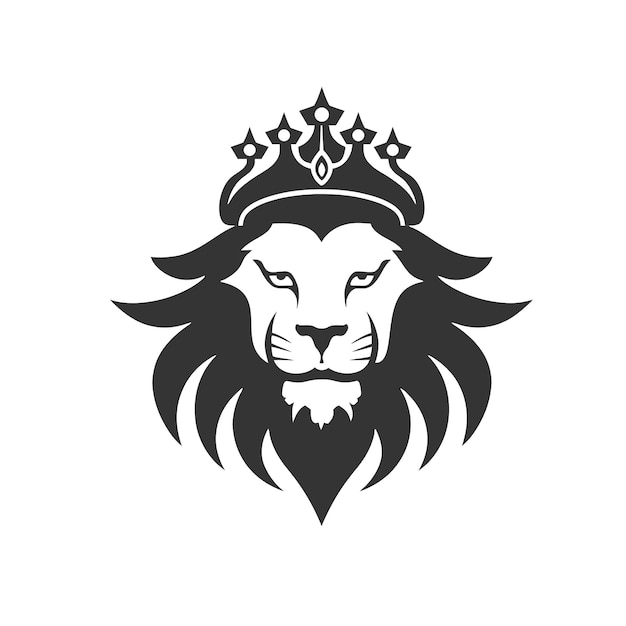 Logo majestueux de tête de lion avec une couronne Illustration vectorielle isolée sur fond blanc Symbole de force et d'autorité