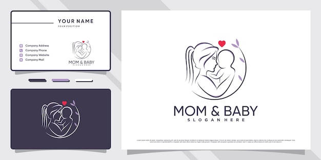 Logo Maman Et Bébé Avec élément Créatif Et Conception De Carte De Visite Vecteur Premium