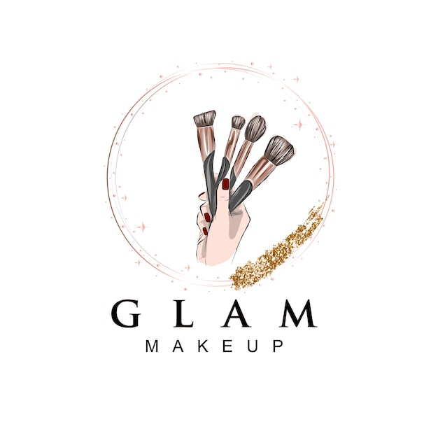 Vecteur logo de maquilleur, pinceaux de maquillage, maquillage glam art,