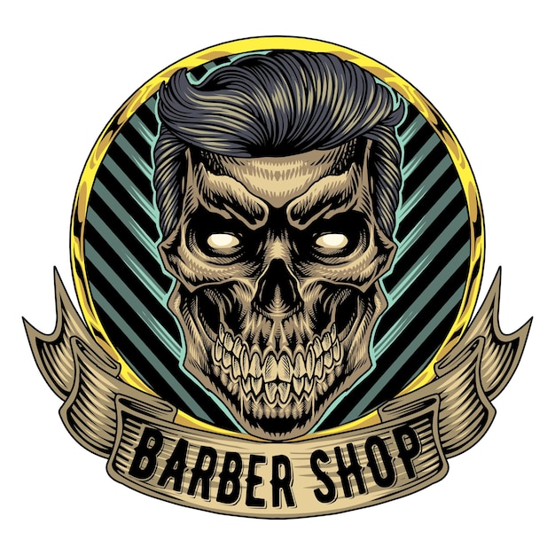 Logo De Mascotte De Barbershop De Crâne