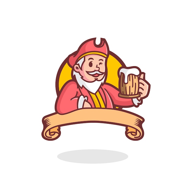 Logo De Mascotte De Bière Pirate Rétro