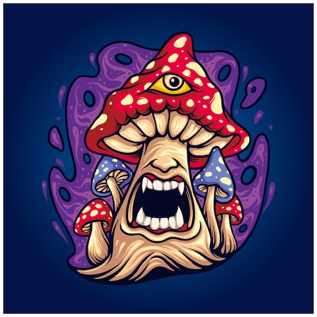 Logo mascotte champignon psychédélique en colère