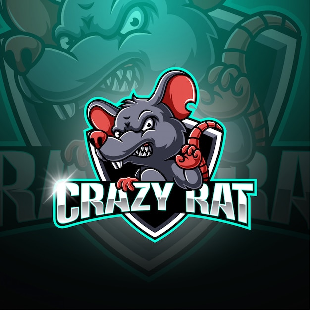 Vecteur logo de mascotte crazy rat esport