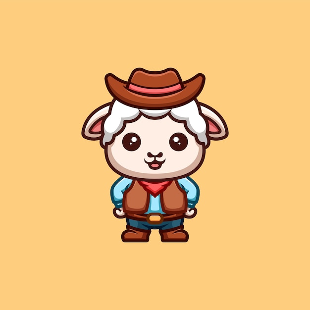 Logo De Mascotte De Dessin Animé Kawaii Créatif Mignon Cowboy De Moutons