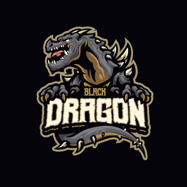 Logo De La Mascotte Du Dragon Noir Pour L'équipe D'esport Et De Sport