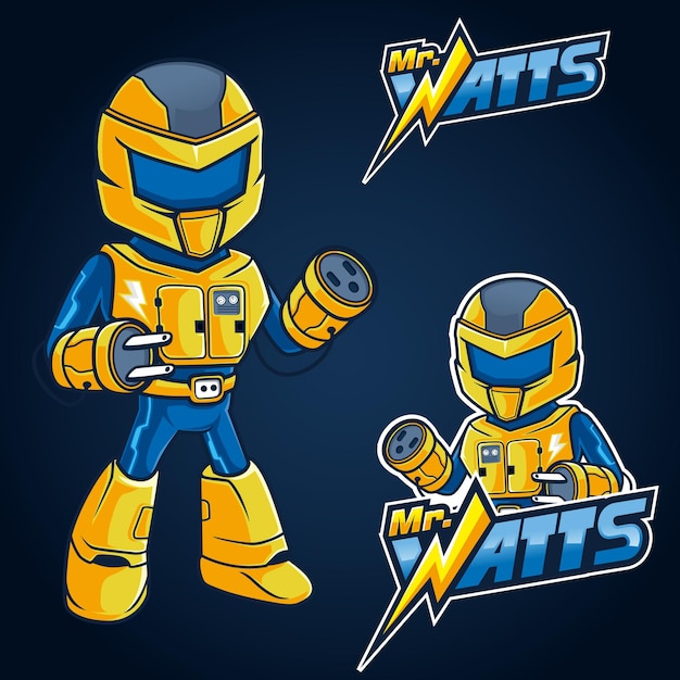 Vecteur logo de la mascotte du robot électrique mr watt