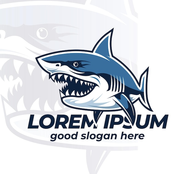 Vecteur logo de la mascotte de l'esport du requin illustration de poisson requin sur le logo du joueur d'eau de mer