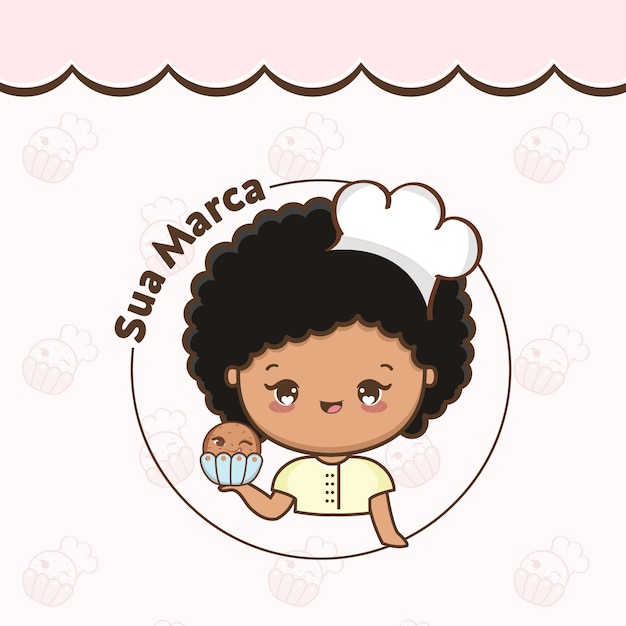 Vecteur logo mascotte fille mignonne avec illustration de cupcake vecteur