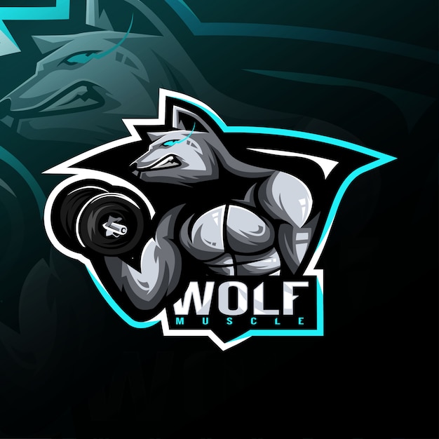 Logo De Mascotte De Fitness Loup Esport Design