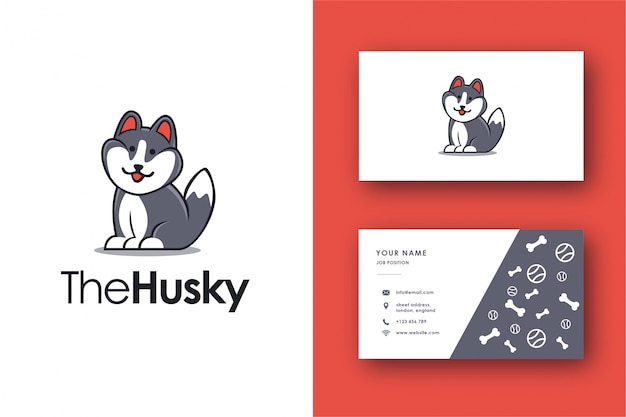 Logo De La Mascotte Husky Sibérienne Et Carte De Visite