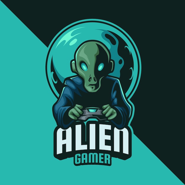 Vecteur logo de mascotte de joueur extraterrestre