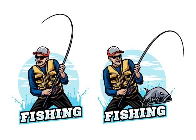 Vecteur logo de mascotte de pêcheur