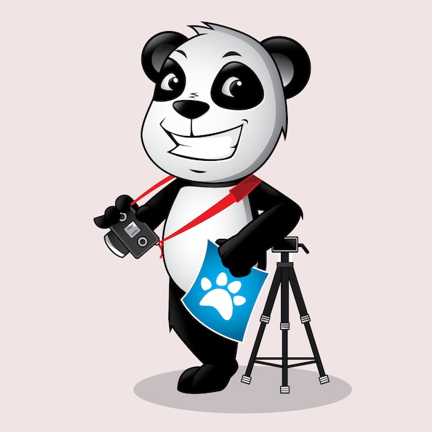Vecteur logo mascotte photographe panda