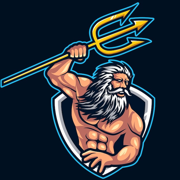 Logo de la mascotte Poséidon esport gaming illustration du logo de la mascotte neptune