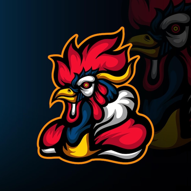 Vecteur logo de mascotte de poulet force esport