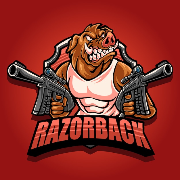 Logo Mascotte Razorback Avec Double Pistolet