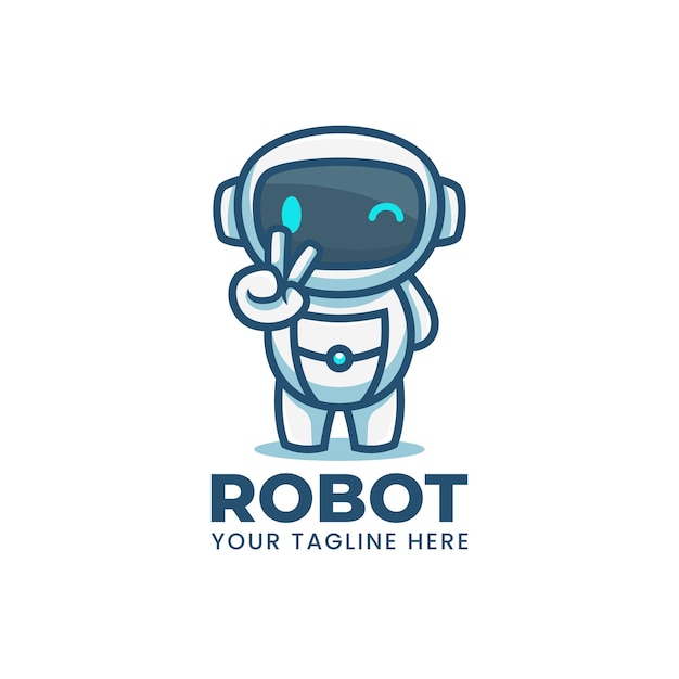 Logo De Mascotte De Robot Bleu Dessin Animé Mignon